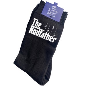 The RodFather Fishing Socks - Personalise with Name - Fathers Day Gift - Fishing Fan - Funny  Socks - Birthday Gift
