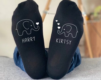 Personalised Elephants in Love Socks - Valentines Day Gift For Him or Her or Both - Anniversary - Couples  14th Ivory wedding anniversary