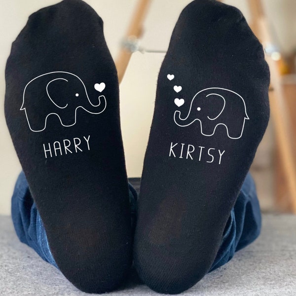 Personalised Elephants in Love Socks - Valentines Day Gift For Him or Her or Both - Anniversary - Couples  14th Ivory wedding anniversary