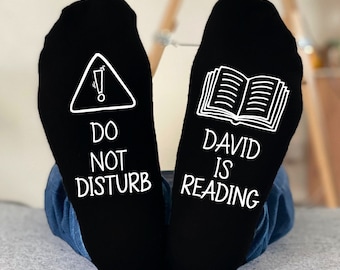 Personalised Do Not Disturb NAME is READING Socks - Gifts for Her, Gifts for Revision, exams, revising Birthday Personalised Socks