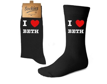I LOVE / I HEART PERSONALISED Girlfriend Fiancee Wife Socks - Partner Love Engagement Christmas present socks - Gifts for couples