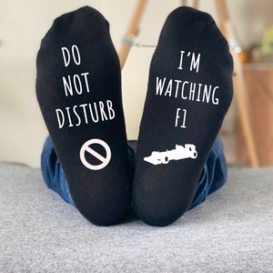 Personalised Do Not Disturb NAME is watching F1 Formula 1 Racing Socks - Custom Men's Gift - Birthday - Personalised Socks