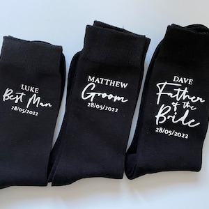 Personalised wedding socks father of the bride, father of the groom Any Text / Role / Name / Date Custom Black Socks image 6