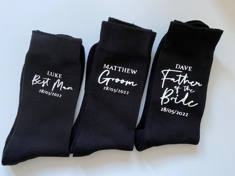 Personalised wedding socks father of the bride, father of the groom Any Text / Role / Name / Date Custom Black Socks image 6