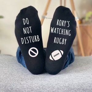 Personalised Do Not Disturb Dad Granddad Uncle ANY NAME is watching RUGBY Socks - Custom Men&#39;s Gift - Birthday / Christmas Socks