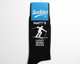 Personalised Lucky Skiing Socks, Custom Ski Gift, Funny Sports Socks for Him, Skiing Present - Sockies®