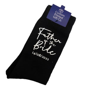 Personalised wedding socks father of the bride, father of the groom Any Text / Role / Name / Date Custom Black Socks image 4