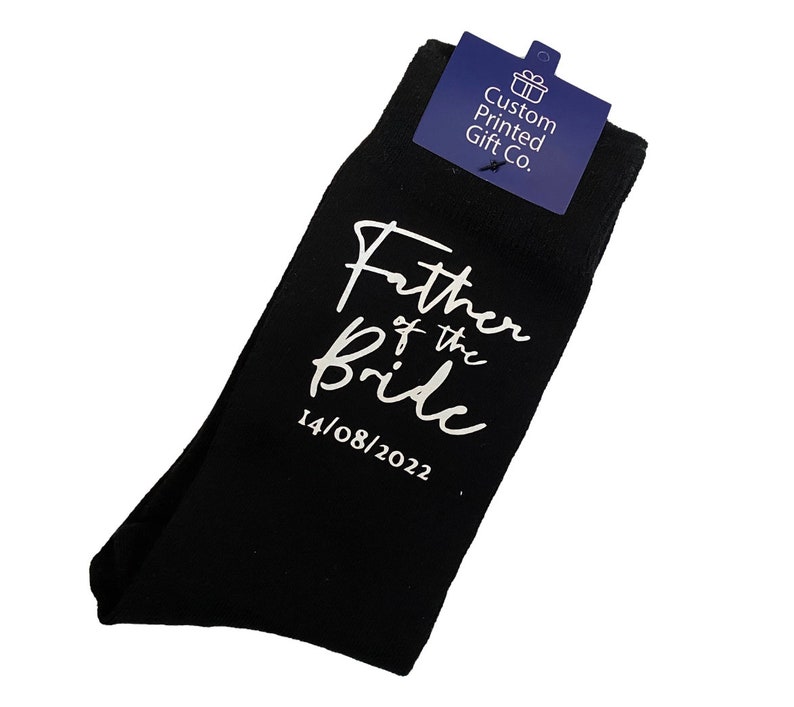 Personalised wedding socks father of the bride, father of the groom Any Text / Role / Name / Date Custom Black Socks image 4