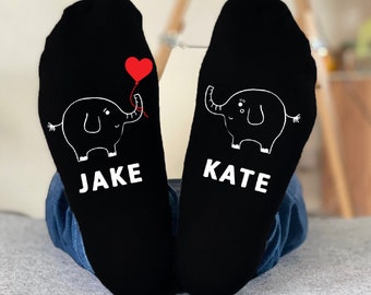 14th IVORY WEDDING ANNIVERSARY Personalised Elephants in Love Socks - Valentines Day Gift For Him or Her or Both - Anniversary - Couples