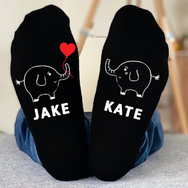 14th IVORY WEDDING ANNIVERSARY Personalised Elephants in Love Socks - Valentines Day Gift For Him or Her or Both - Anniversary - Couples