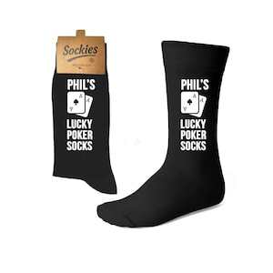 Calcetines de póker de la suerte personalizados - Juego de Las Vegas - Tío - Papá - Abuelo - Hermano - Cualquier texto/nombre - Personalizados - Calcetines negros