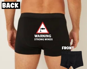 Funny Fathers Day Gift Fart Joke Boxers Gift for for dad WARNING STRONG WINDS gift for fathers day, pants for him black mens boxer shorts