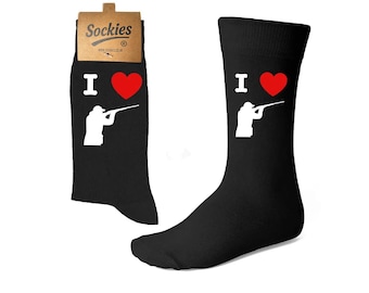 I LOVE SHOOTING Socks - Clay Pigeon Shooter - Gifts for Shooters