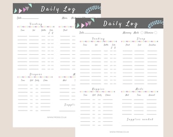 Printable daily baby log / Newborn log / Feeding Tracker / Sleep tracker / Baby log / Baby planner/ Baby organisation / Baby shower gift