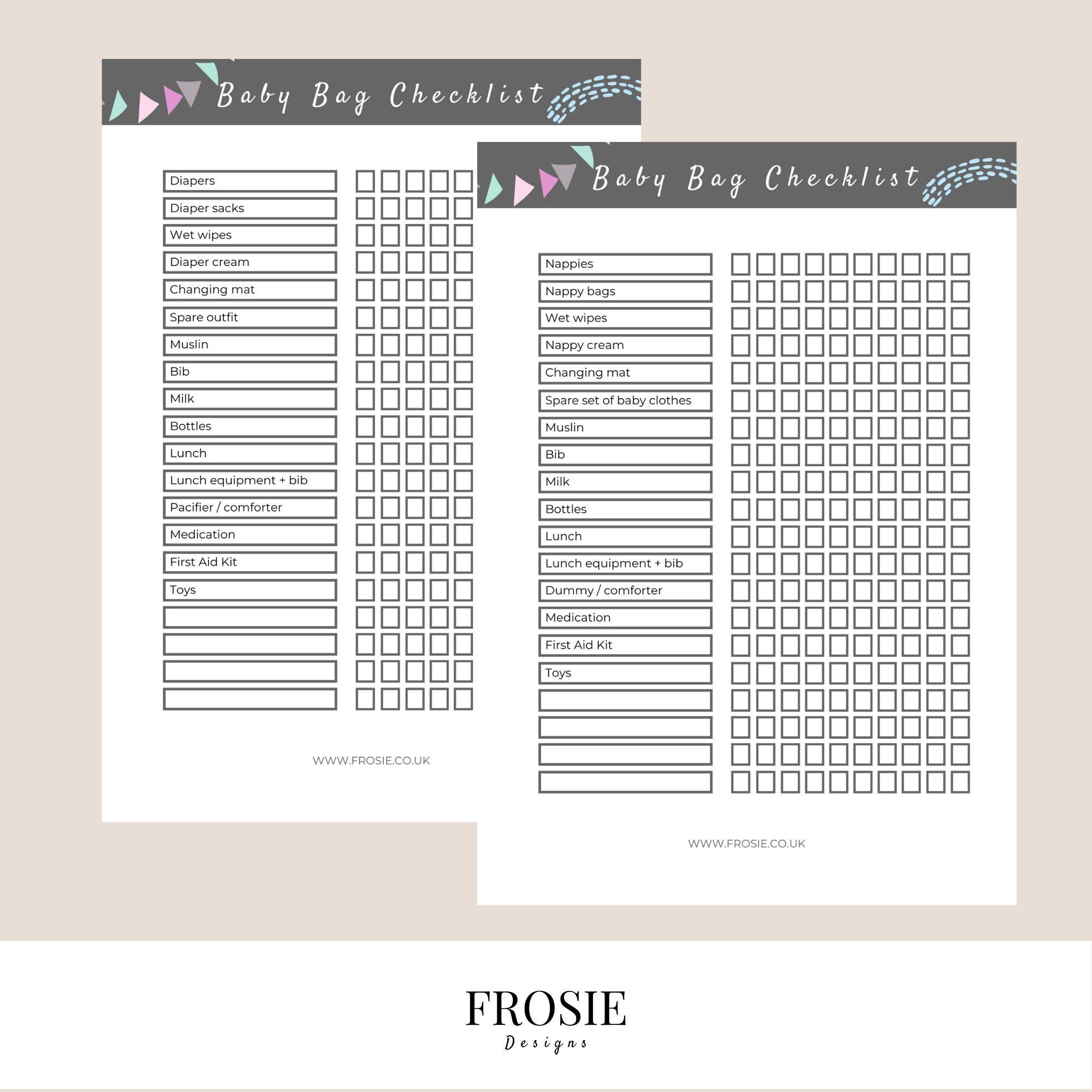 printable baby bag checklist newborn log changing bag etsy