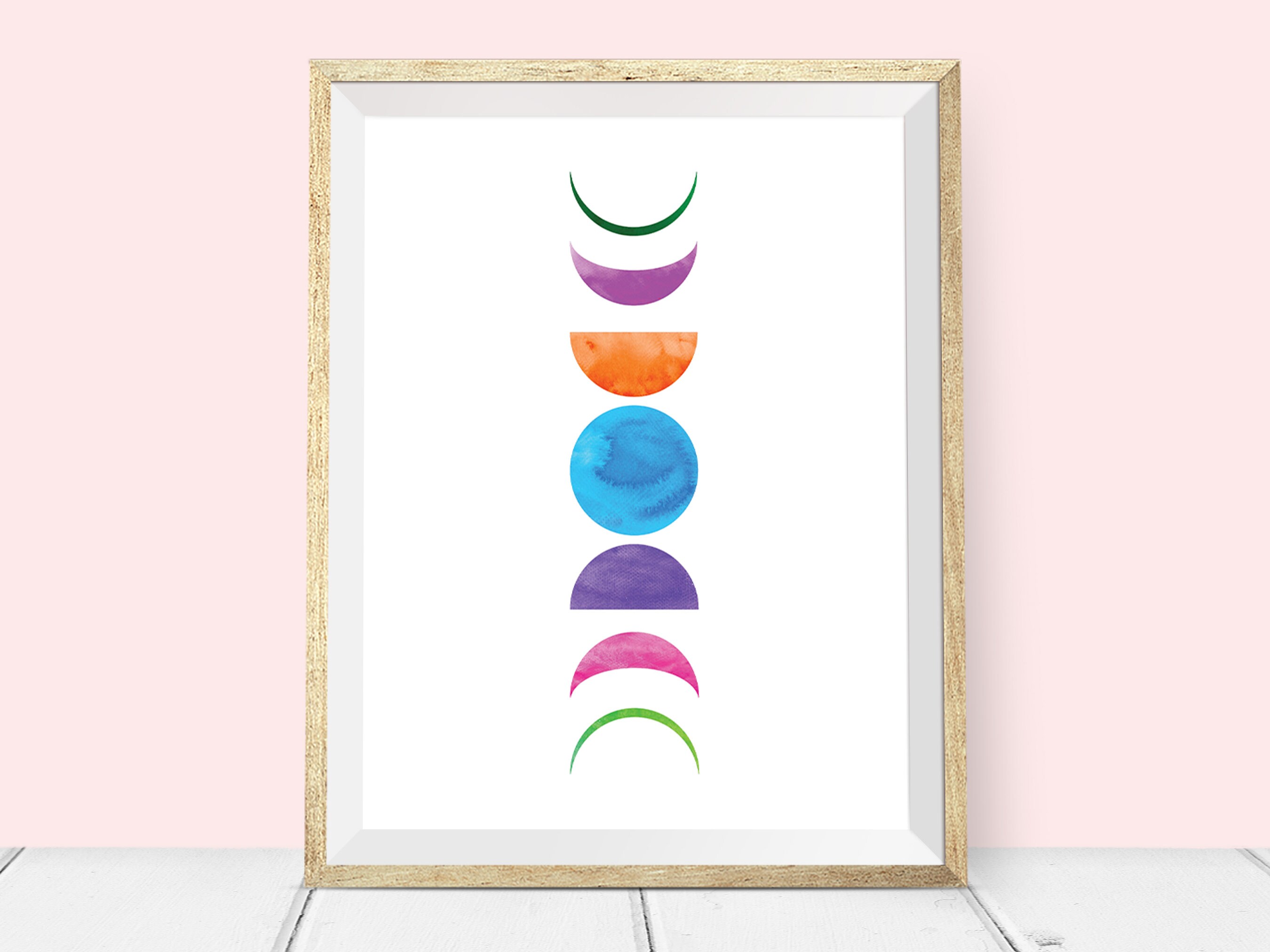 Moon Phases Print, Colorful Lunar Phases, Phases of the Moon, Moon Wall ...