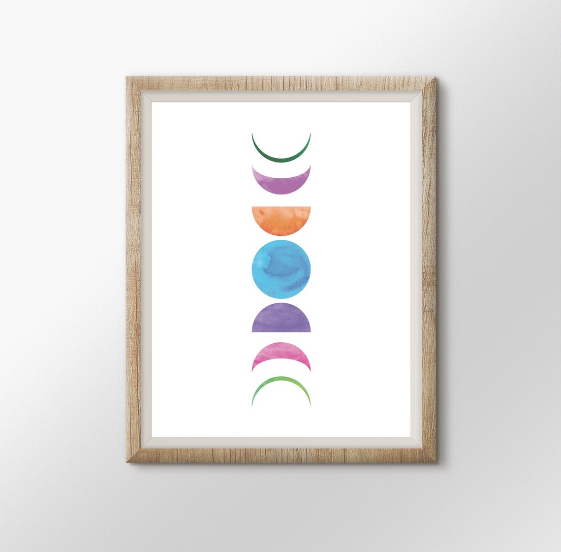 Moon Phases Print, Colorful Lunar Phases, Phases of the Moon, Moon Wall ...