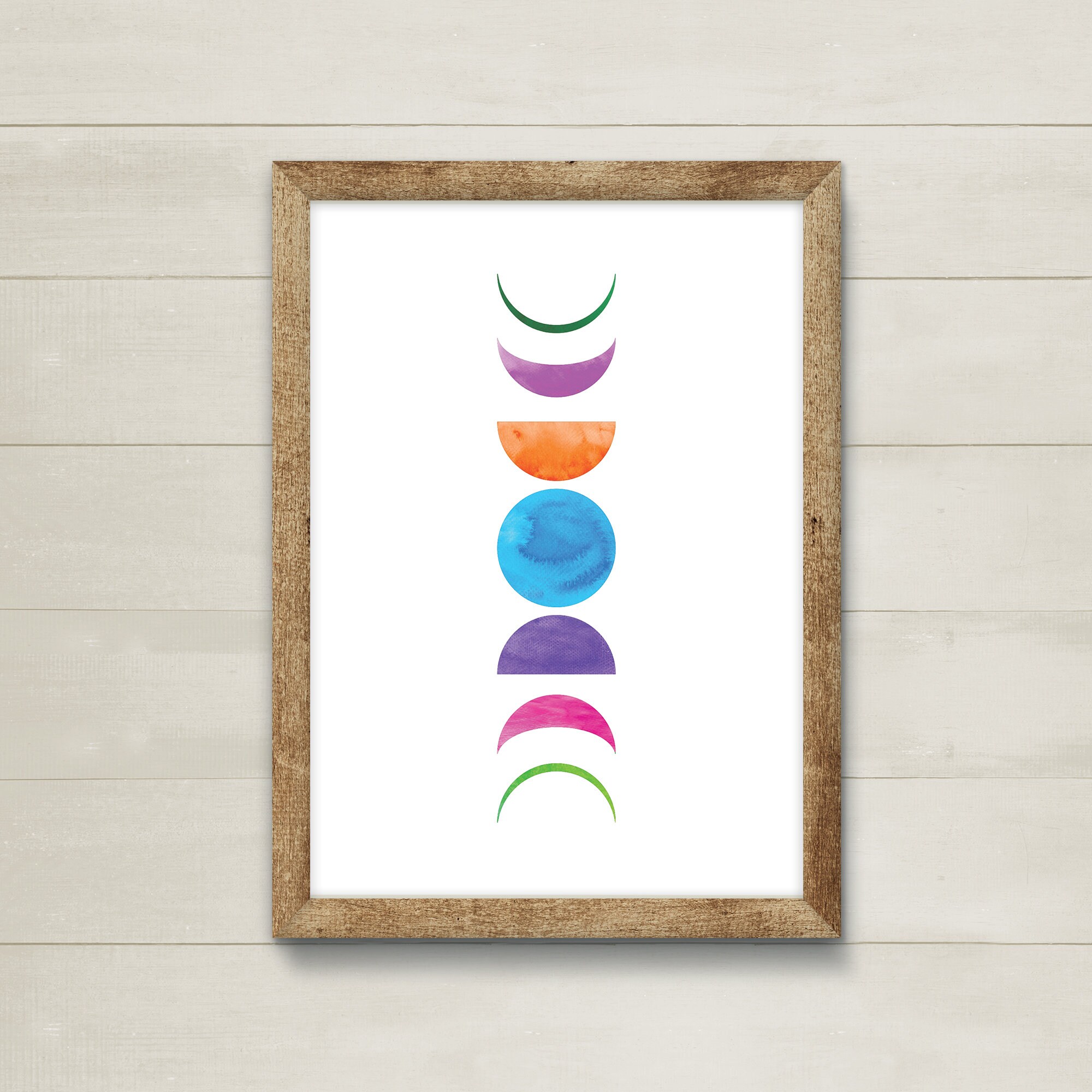 Moon Phases Print, Colorful Lunar Phases, Phases of the Moon, Moon Wall ...