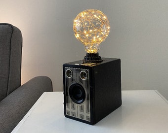 Repurposed Camera Accent Lamp From Retro Kodak Brownie Jr Antique Box Camera Lamp