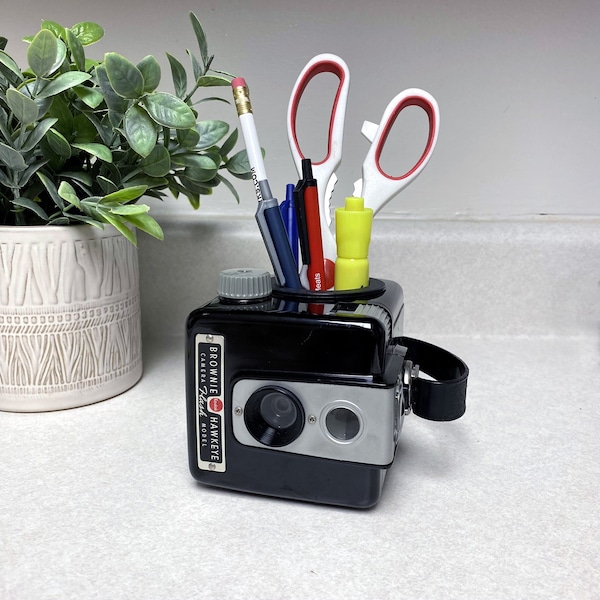 Pencil Holder Repurposed Antique Kodak Hawk Eye Camera and Desk Organizer Retro pencil holder