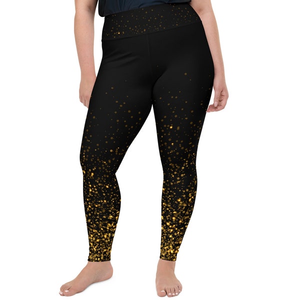 Black & Gold Sprinkles / Plus Size Leggings / Up To 6XL