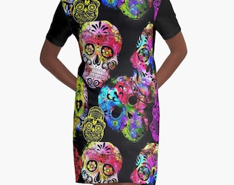 Sugar Skulls Grafik Tshirt Kleid / Calavera