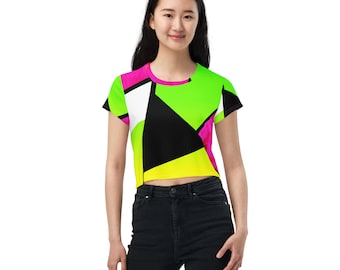 Neon Colorblocking Crop Top Tee