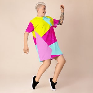 Neon Pastel Color Blocking T-shirt Dress / 2XS -6XL