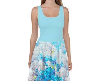 A Sky So Blue & Blossoms  / Light Blue Skater Dress