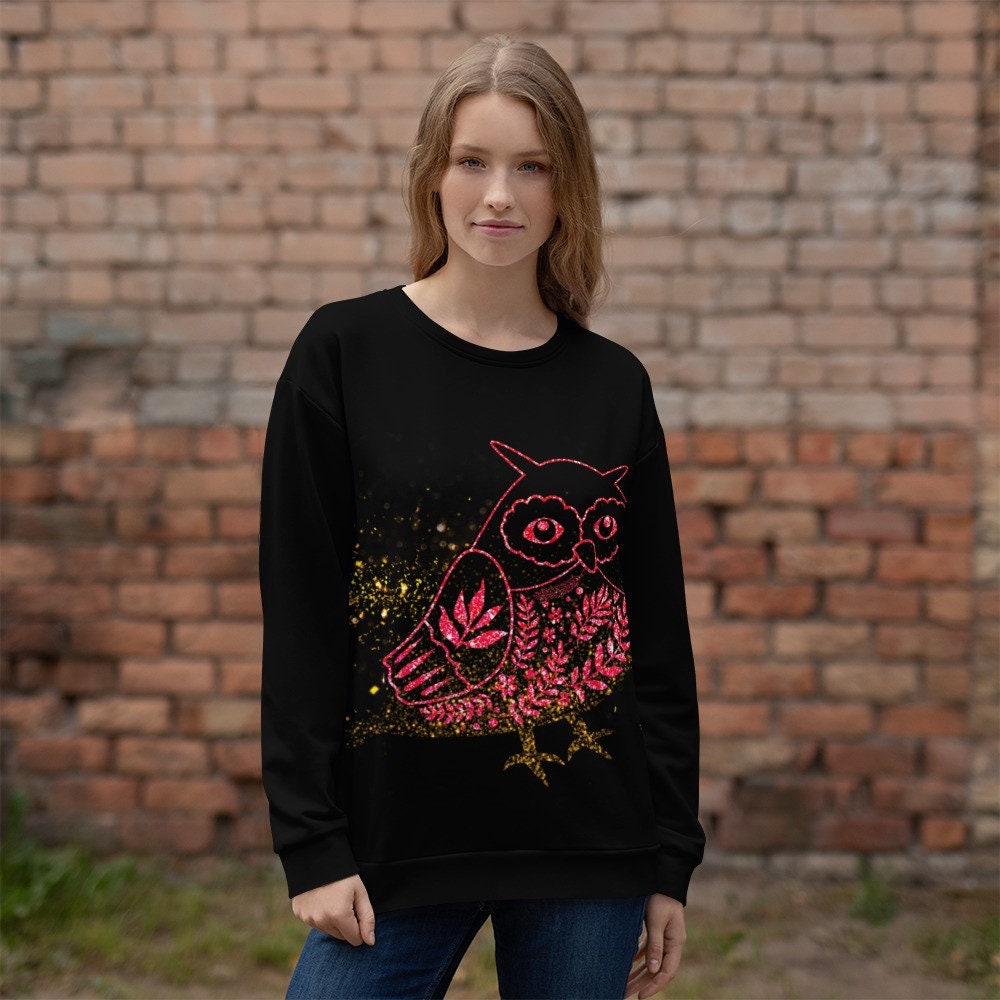 Owl / Scandinavia Winter Folk Theme RECYCLED Unisex Sweatshirt /ECO Holiday Sweatshirt