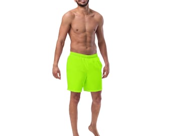Neon Lime Green Men's Recycled Swim Trunks / Men's Eco  Swimwear / Up To 6XL