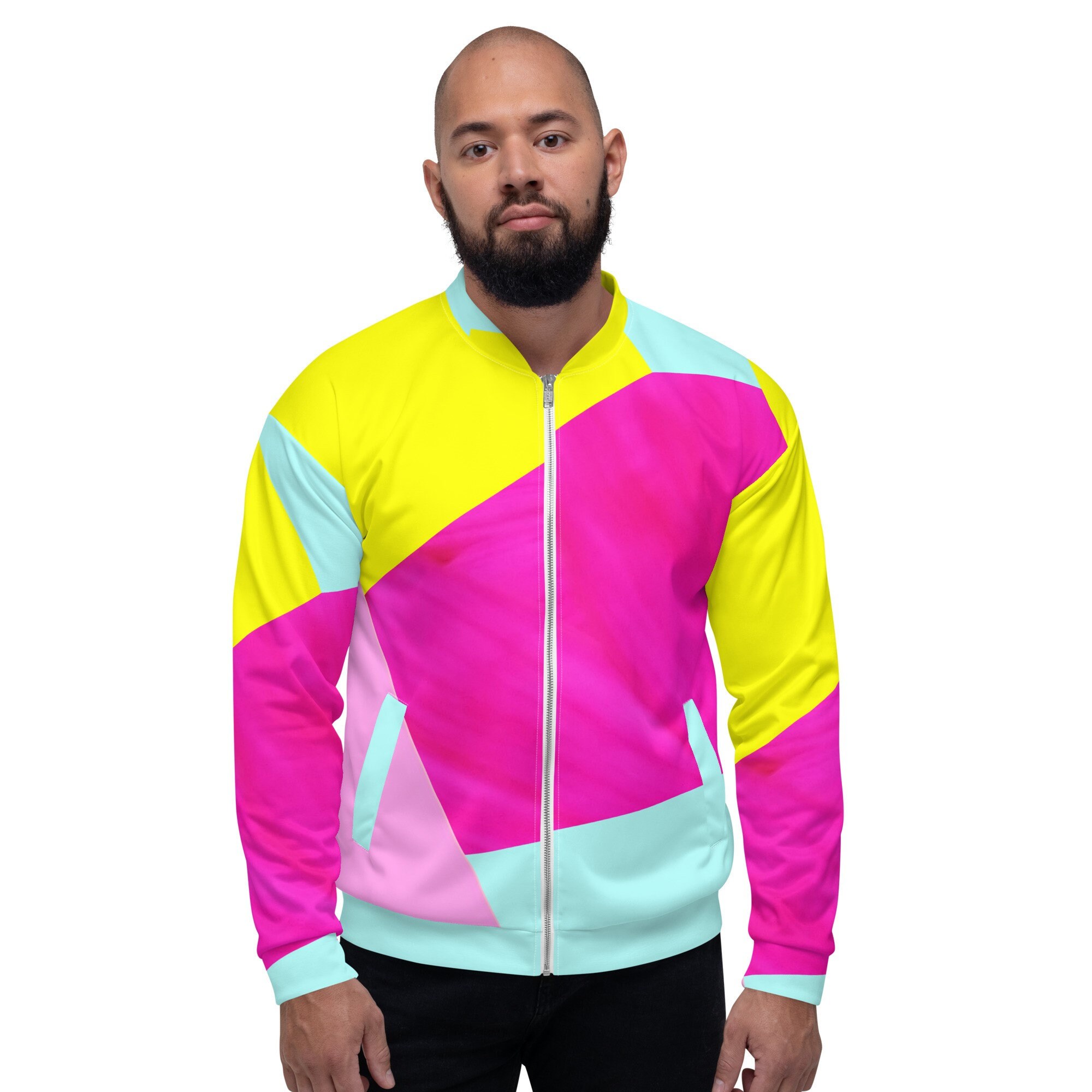 Pastel Neon Color Blocking Unisex Bomber Jacket - Etsy