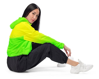 Neon Lime Green & Yellow Men's Windbreaker / Neon Men's