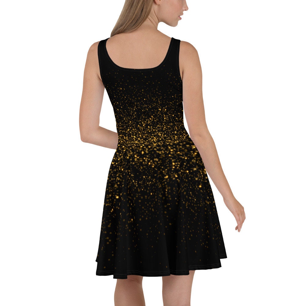 Sprinkled Gold Glitter Black Skater Dress / Party Dress Sprinkled Gold Glitter Black Skater Dress / Party Dress