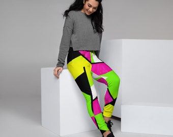 Neon Color Blocking Women's RECYCLED Joggers /ECO Festival Fashion / Neon Sweatpants