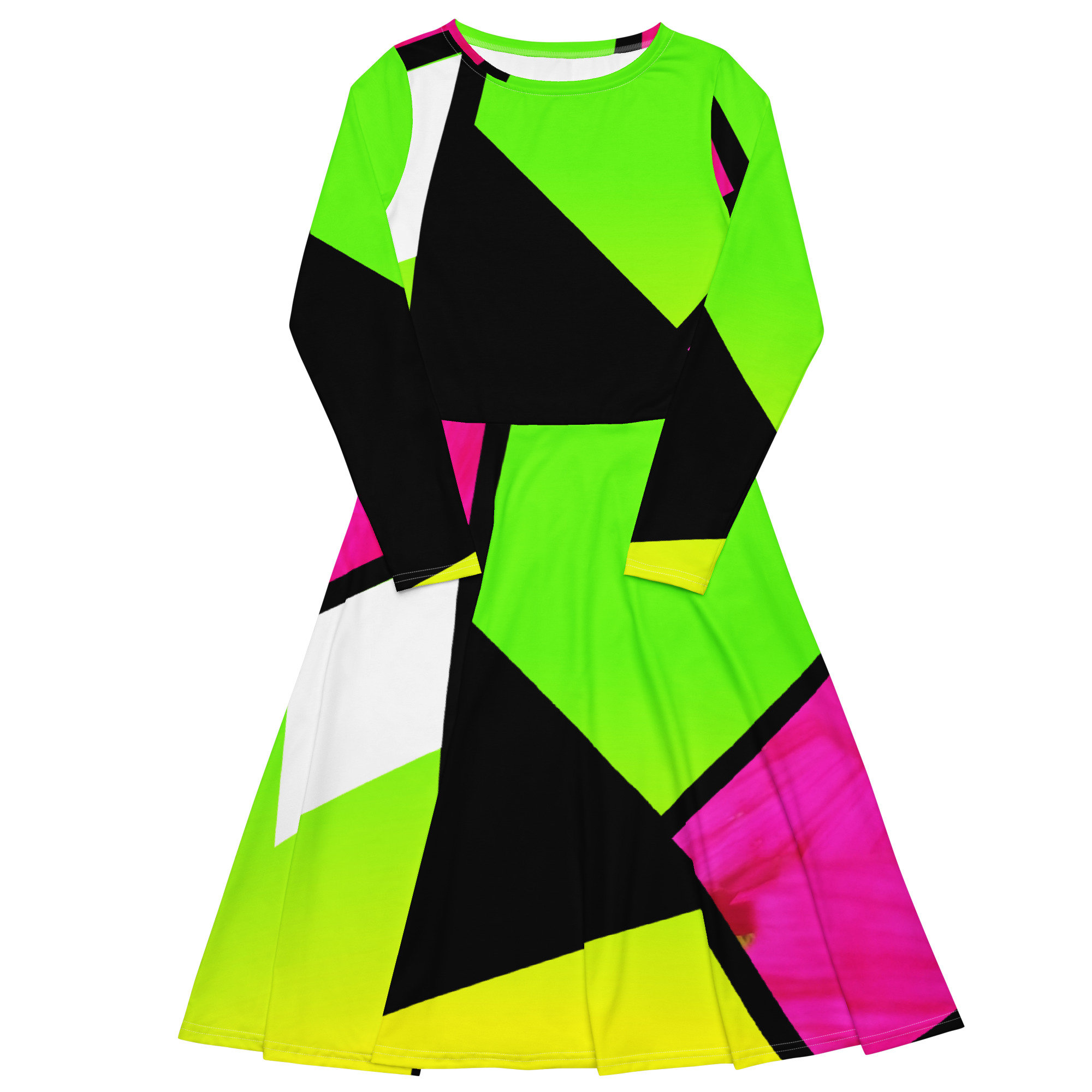 Neon Color Blocking Long Sleeve Midi Dress / Up To 6XL Neon Color Blocking Long Sleeve Midi Dress / Up To 6XL