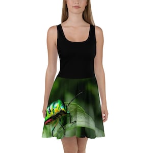 Jewel Bug Skater Dress / Green Skater Dress / Nature Theme Dress