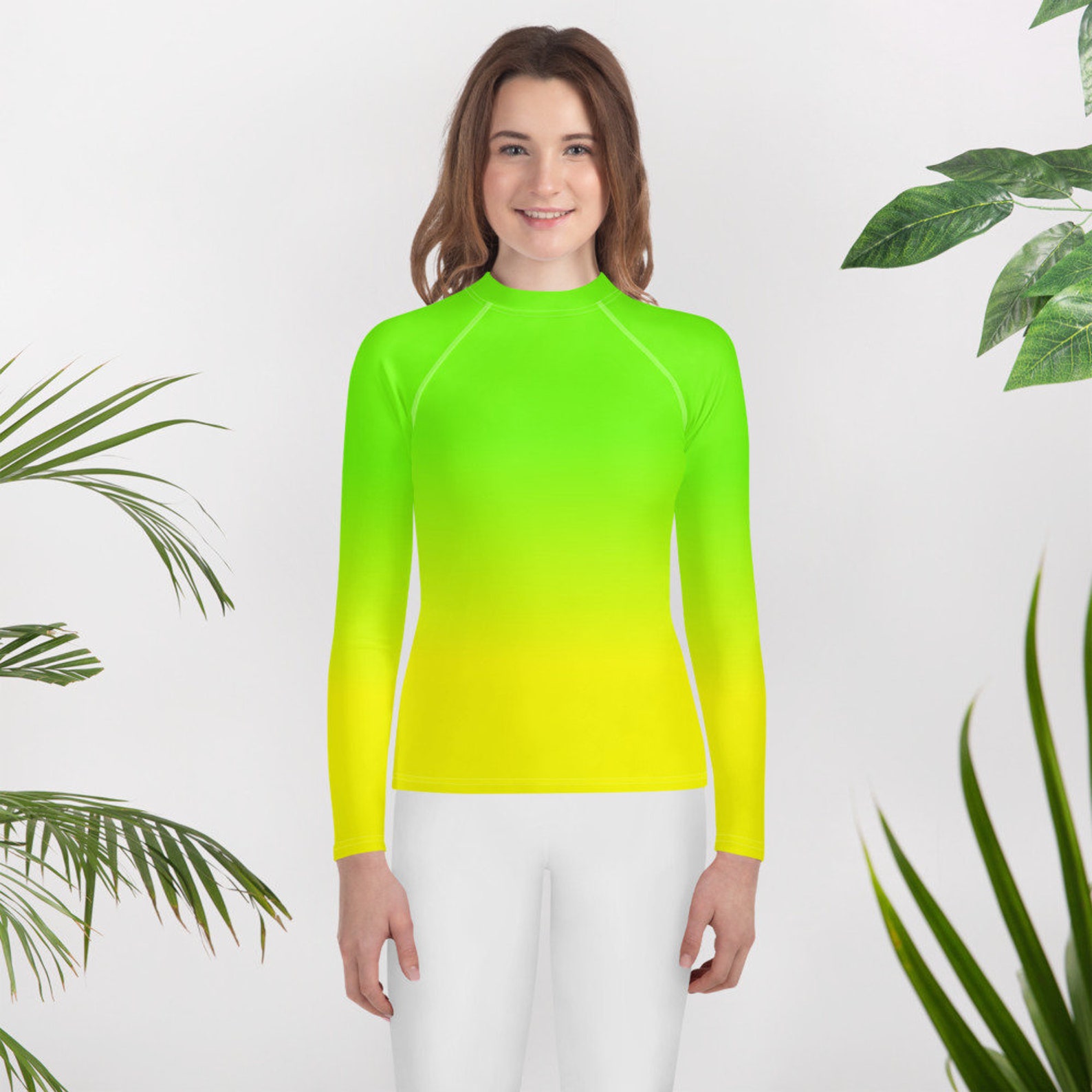 Neon Lime Green & Yellow / Youth Rash Guard / Girl's Rash Etsy