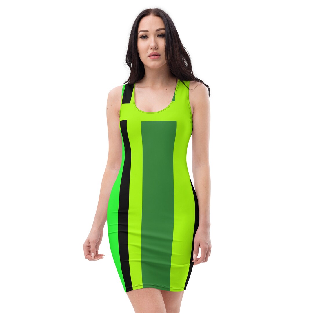 Neon Lime Green Striped Tank Dress / Bodycon - Etsy