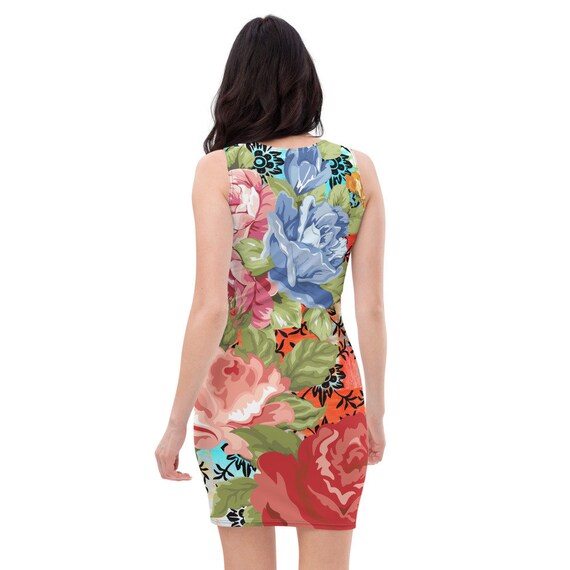 Abstract , Avant Garde & Floral Fitted Dress