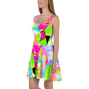 Neon Mish Mash Abstract Skater Dress/ Festival Dress / Party Dress / Abstract Sun Dress