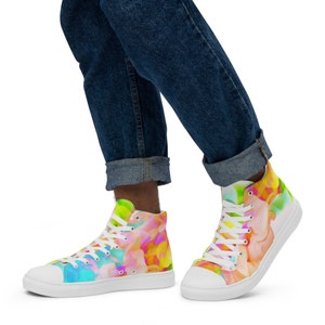 Neon Watercolor Men’s High Top Canvas Shoes
