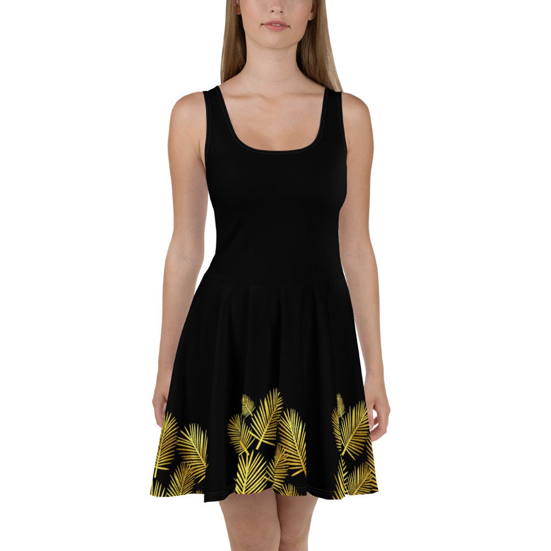 black dress with gold leaves Lucy Dress main image 1