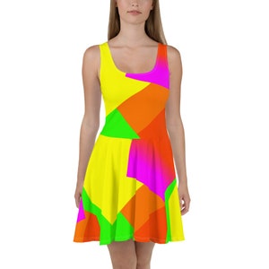 Neon Geometric Skater Dress