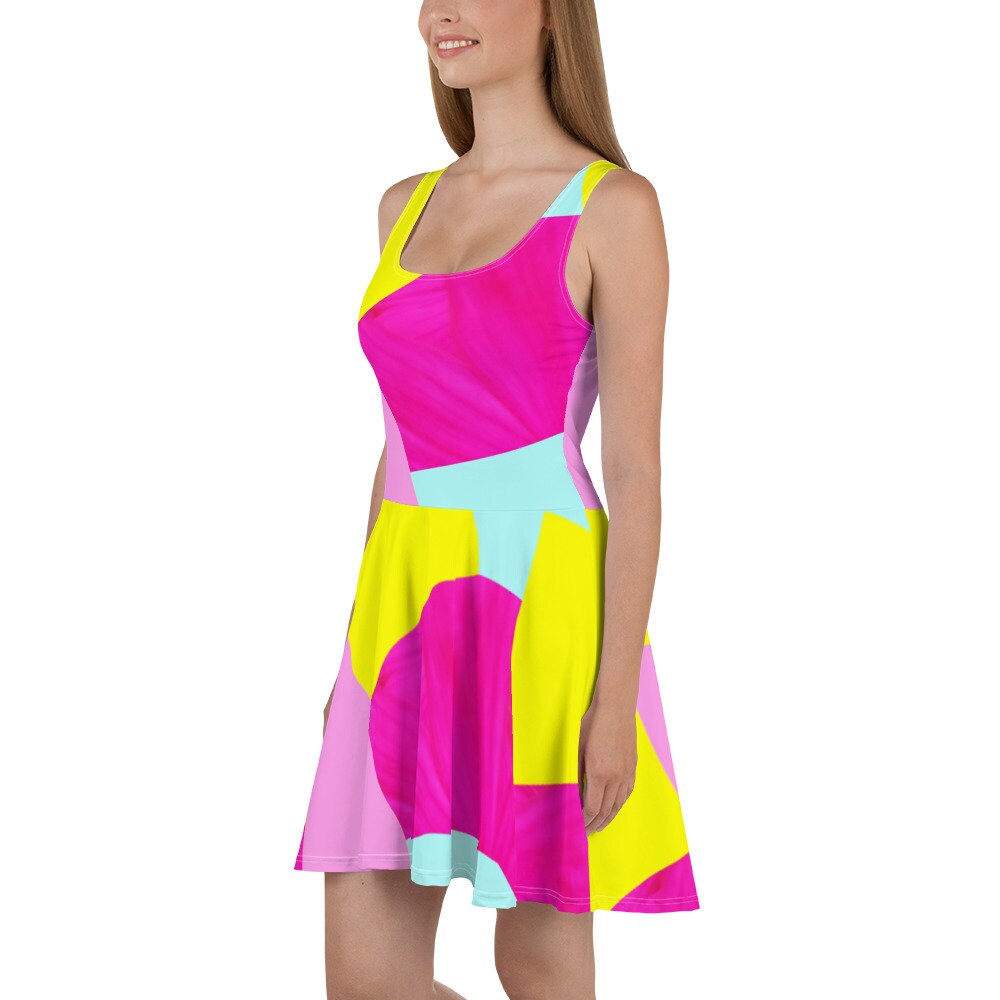 neon yellow skater dress Neon Lime Green & Yellow ECO Skater Dress
