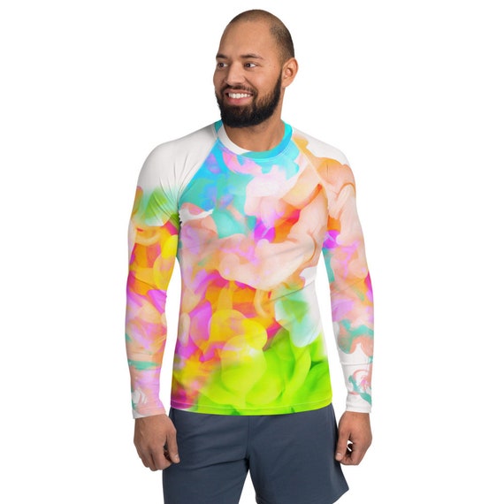 Neon Watercolor Ink / Men's Rash Guard / Men's Activewear / Surfing Swimsuit