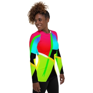 Geometric Neon Women's Rash Guard / Neon Swimwear/ Long Sleeve Activewear