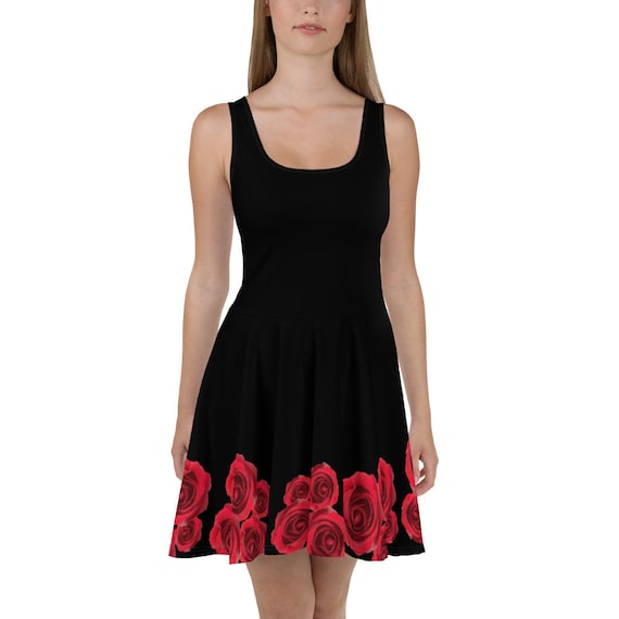 Short black dress sales with red roses