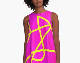 Neon Abstract Pink A-line Dress / Pink Trapeze Dress / Up To  4XL