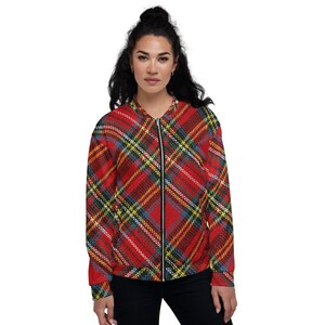 Red Plaid Unisex Bomber Jacket